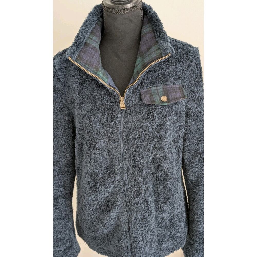 Pendleton Sherpa Fleece Jacket Women M Blue Plaid Accent Full Zip Mock Neck - Picture 3 of 15